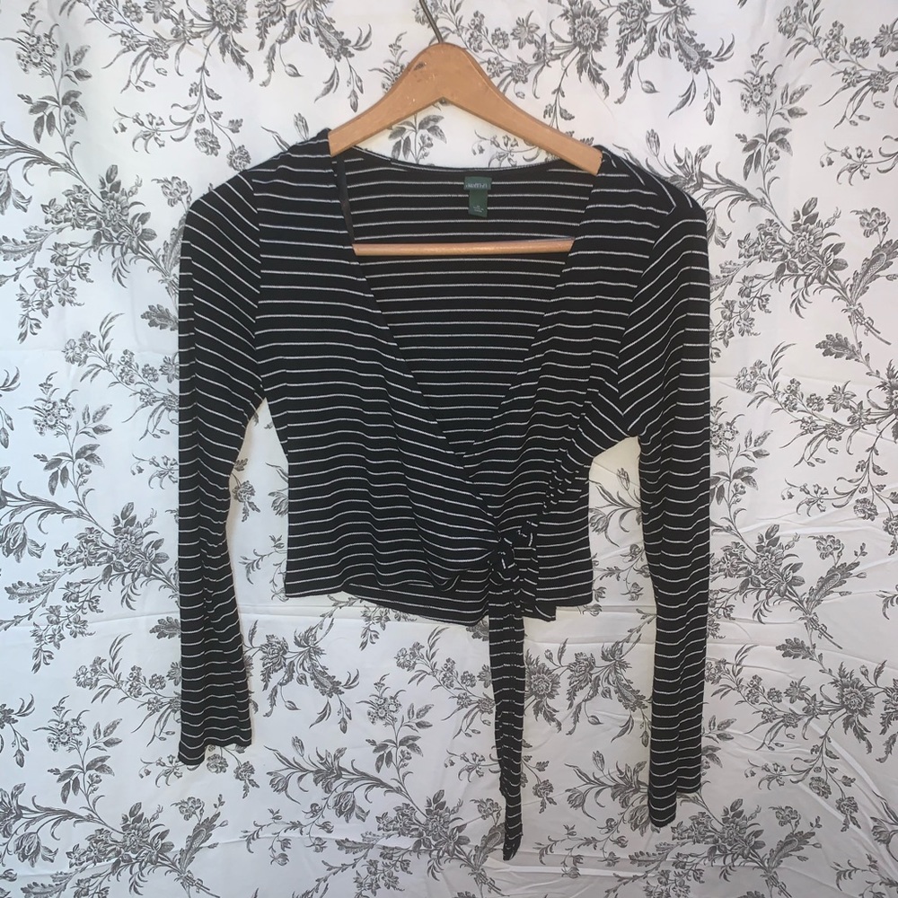 Black and White Striped Wrap Top